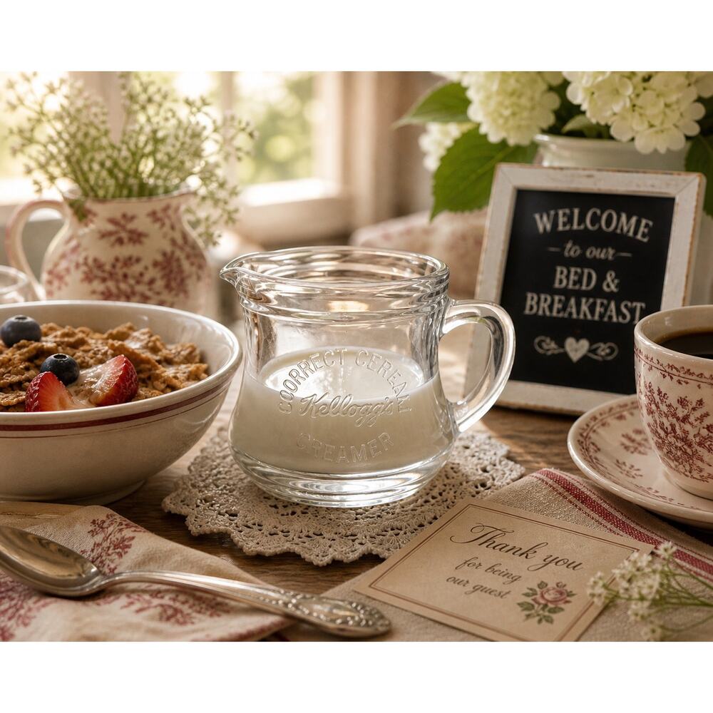 Vintage Kellogg’s Glass Cereal Creamer Diner Style Farmhouse BnB Table Service